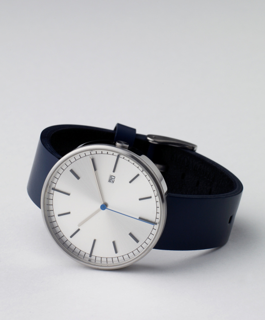203 Series - Brushed steel and blue leather