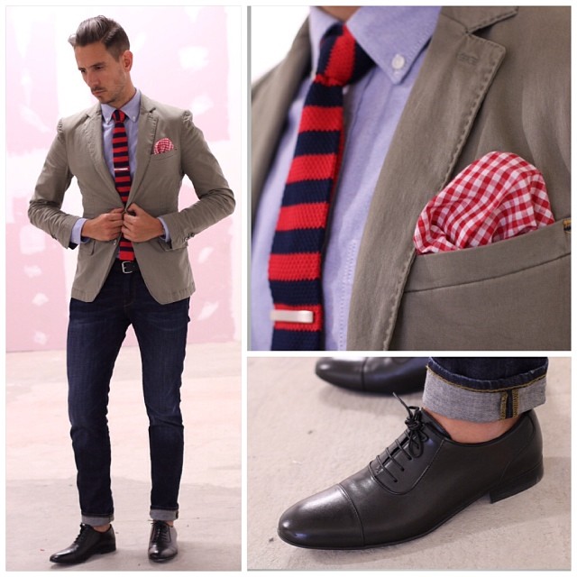 Gingham and knitted stripes
Tie and pocket square by @heywood1922 
Shirt and jeans by @gap_southafrica (@gap) 
Jacket and shoes from #Zara
Don't forget to visit our blog www.whatmyboyfriendwore.com for sartorial secrets & all things dapper. 
You can follow the everyday lifes of WMBW on @sergio_ines (boyfriend) 
#Menswear #Mensfashion #Menstyle #WMBW #OOTD #GapSA #StyldBy