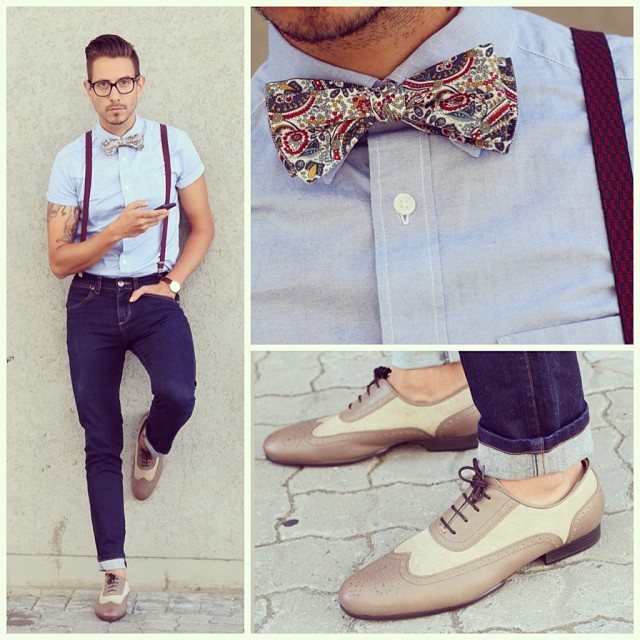 Dandy Geek 
Bow tie from @heywood1922 
Shirt from @gap_southafrica (@gap)
Suspenders from #HandM
Jeans by @wranglersouthafrica 
Shoes from #Zara
Don't forget to visit the blog www.whatmyboyfriendwore.com for sartorial secrets & all things dapper. 
You can follow the everyday life of WMBW on @sergio_ines 
#Menswear #Mensfashion #Menstyle #WMBW #OOTD #GapSA