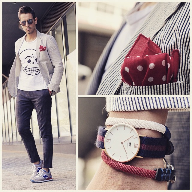 Keeping it casual
Sunglasses by @rayban 
Blazer from @Gap_SouthAfrica
T shirt from @cheapmonday 
Pocket square by @ASOS 
Watch from @danielwellingtonwatches Bracelet by @caputoandco 
Shoes from @newbalance ------------------------------------------------- Don't forget to enter the @danielwellingtonwatches give away on the blog - link in bio ------------------------------------------------- For sartorial secrets and all things dapper visit www.whatmyboyfriendwore.com
For a look into my everyday life follow my personal account @Sergio_Ines
For fashion wisdom, random thoughts and lots of give aways follow me on twitter at @whatmybfwore
#Menswear #MensStyle #MensFashion #WMBW #GapSA