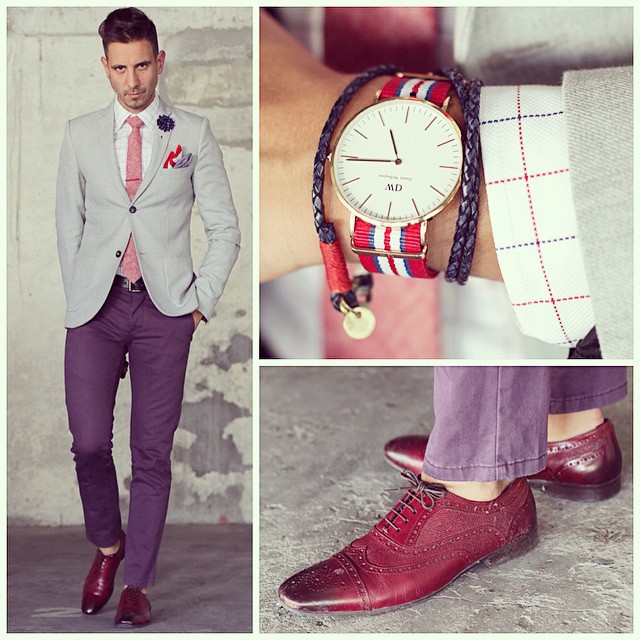 #FancyFriday in purple and red
Blazer and pants from @topman_sa 
Shirt by @tmlewin 
Watch by @danielwellingtonwatches 
Bracelets by @caputoandco 
Shoes by @dune_london ------------------------------------------- For sartorial secrets and all things dapper visit www.whatmyboyfriendwore.com
For a look into my everyday life follow my personal account @Sergio_Ines
For fashion wisdom, random thoughts and lots of give aways follow me on twitter at @whatmybfwore
#Menswear #MensStyle #MensFashion #WMBW