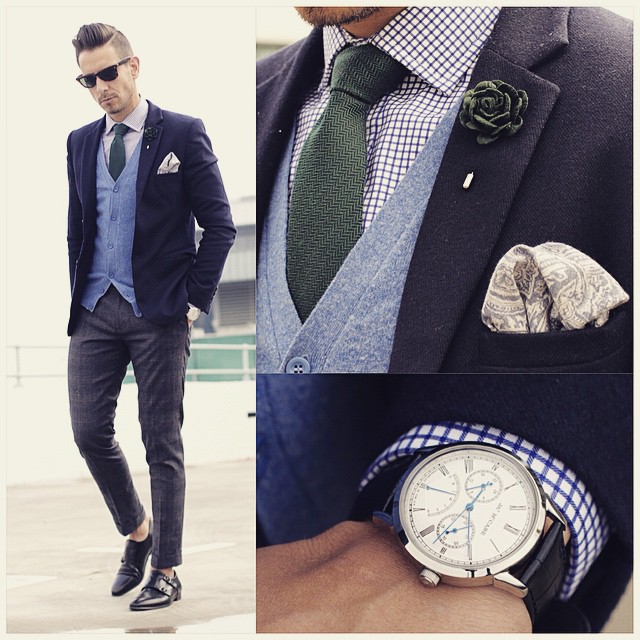 Mock 3 piece
Blazer by @topman_sa 
Cardigan by @benetton
Shirt by @tmlewin 
Tie by @fridaytieday 
Lapel flower by @riverisland 
Pocket square from @nicharrystyle 
Pantss by @markham1873 
Shoes by @dune_london 
Watch by @mccabewatches ------------------------------------------- Get 30% off any @mccabewatches with discount code WMBW30 ------------------------------------------- sartorial secrets and all things dapper visit www.whatmyboyfriendwore.com
For a look into my everyday life follow my personal account @Sergio_Ines
For fashion wisdom, random thoughts and lots of give aways follow me on twitter at @whatmybfwore
#Menswear #MensStyle #MensFashion #WMBWFashion #Stuttafords
